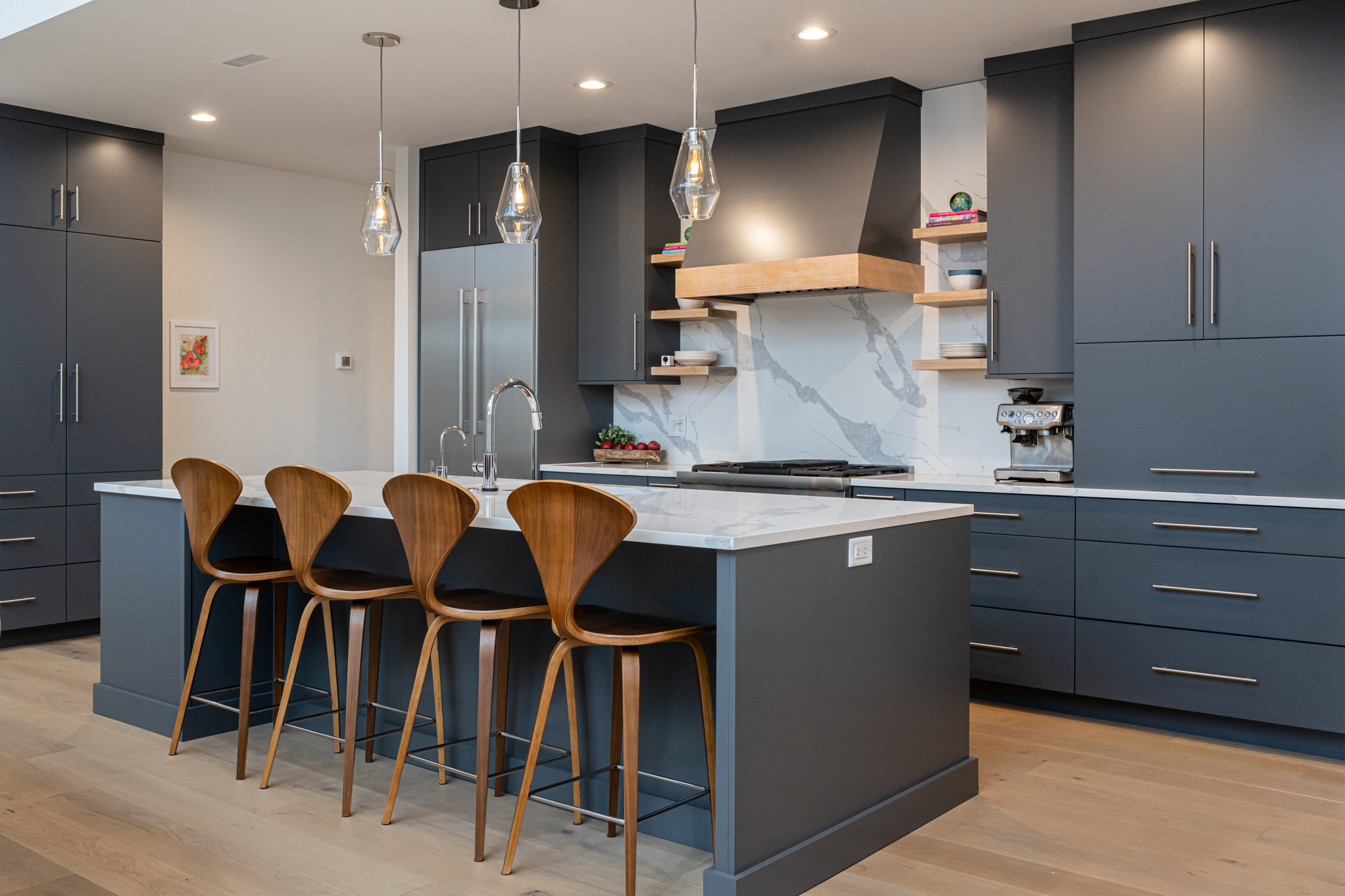 Professionally installed kitchen cabinets and island in Connecticut