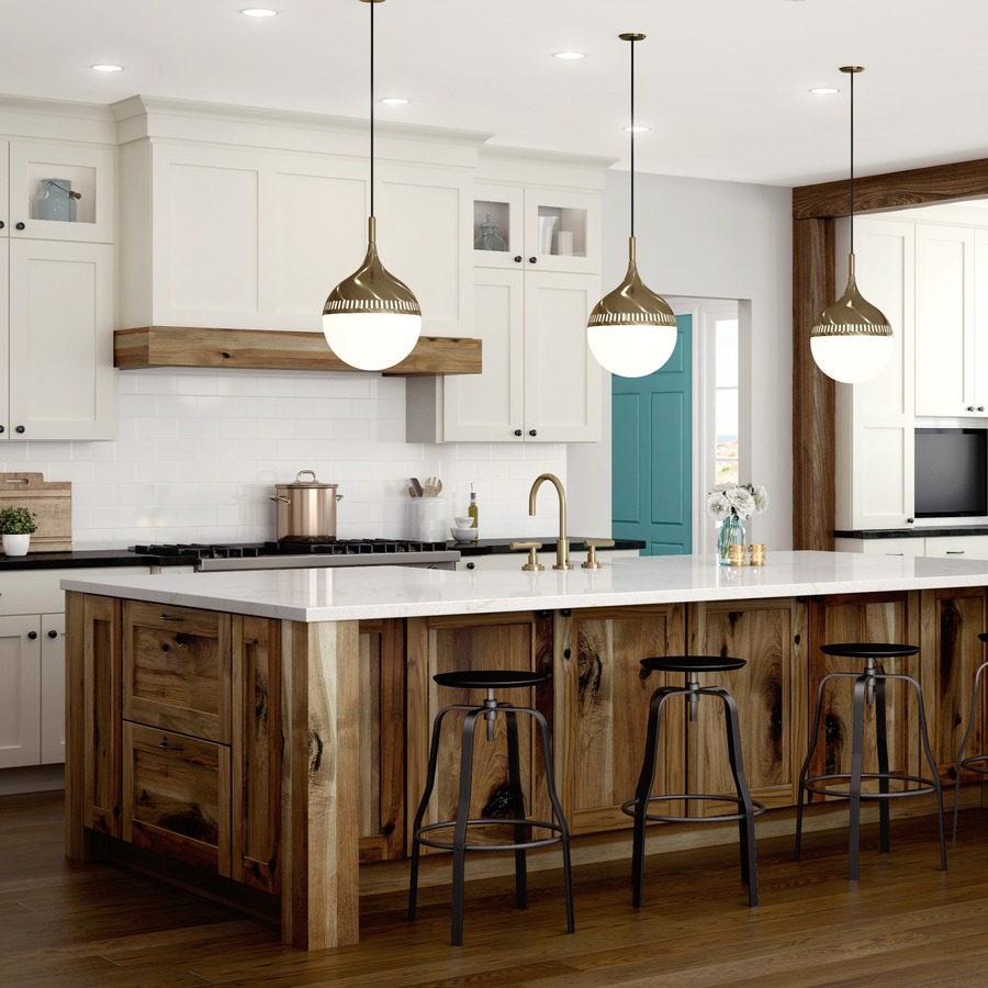 farmhouse-kitchen-rustic-wood-island-teal-door