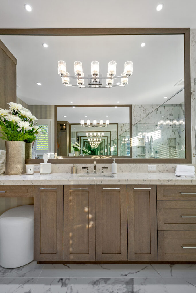 Master bathroom with dual vanity cabinets and freestanding tub in Connecticut