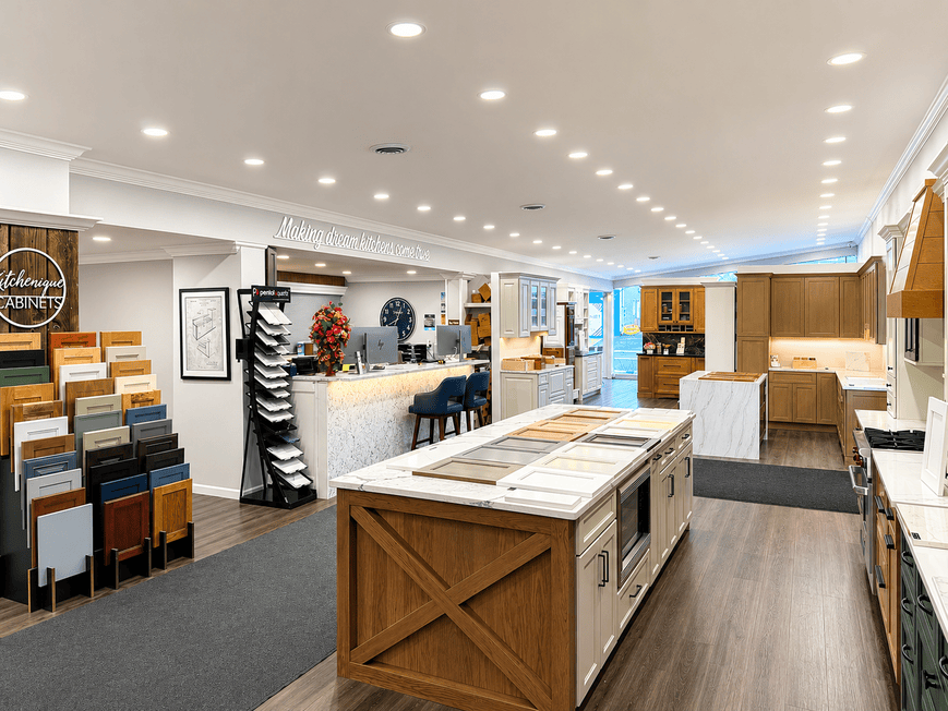 Cabinet design showroom displays at Kitchenique Cabinetry